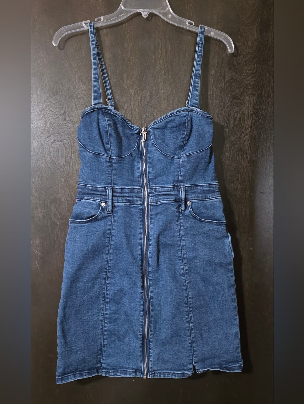 Juicy Couture Denim Full Zip-Front Sweetheart Neckline Mini Dress Women's Size M